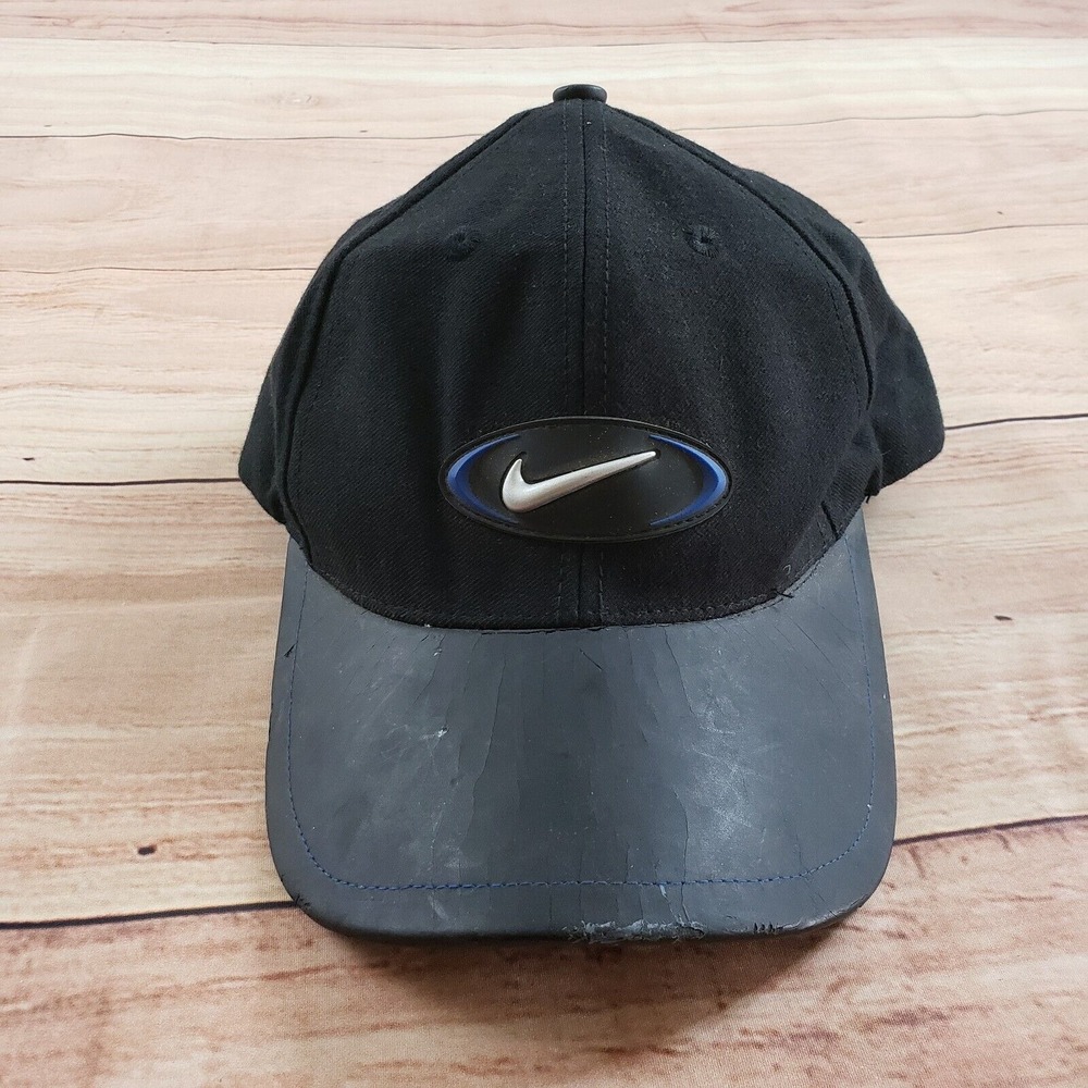 VINTAGE Nike Golf Hat Cap Strap Back Black‎ Purple Swoosh Golf Golfer Mens *
